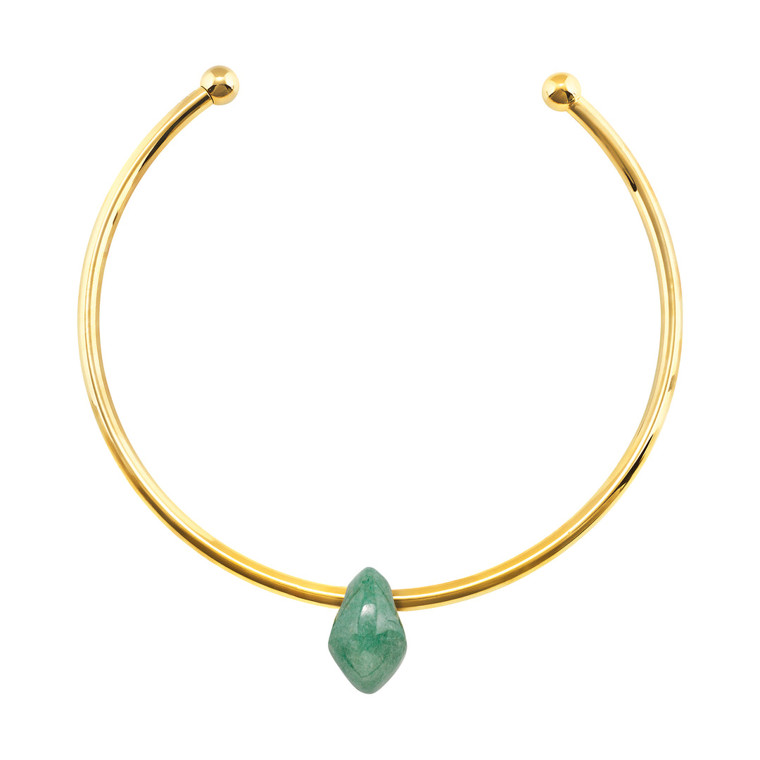 Breil girocollo rigido Petra acciaio finitura PVD oro 14K avventurina verde TJ4242