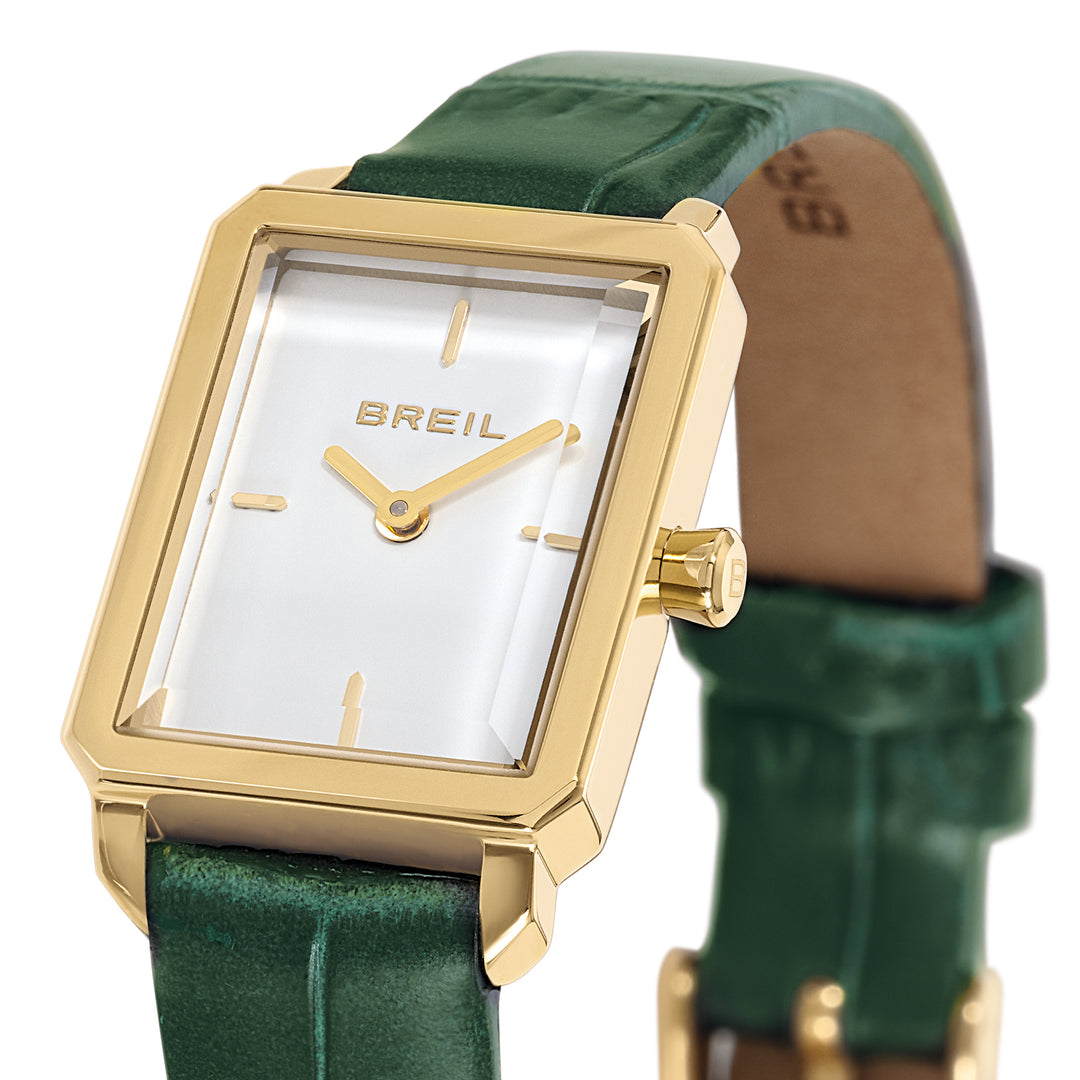 Breil Clock Carré 20x24mm White Quartz Finish Finish Pvd Yellow Gold Tw2079