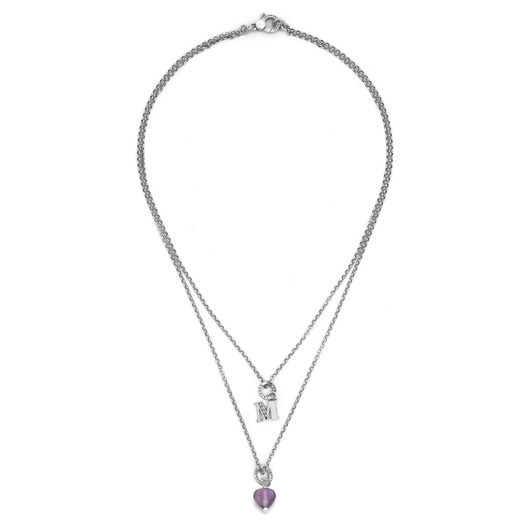 Giovanni Raspini necklace precious gift letter m Necklace in 925 silver, amethyst and zircons X01482