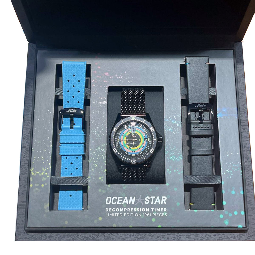 Mido montre Ocean Star Decompression Worldtimer Limited Edition 1961 40mm acier noir automatique finition PVD noir M026.807.33.051.00