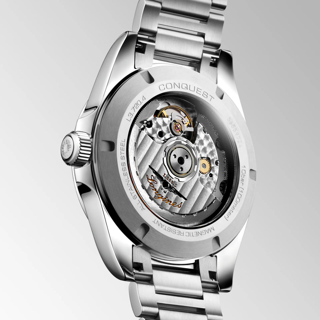 Montre Longines Conquest 38 mm en acier automatique argenté L3.720.4.72.6