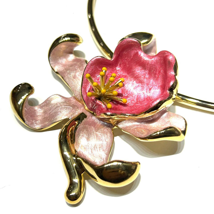 Federica Rossi Orchid Flower rigid choker necklace bronze PVD finish 18kt gold enamel FR.GI.26