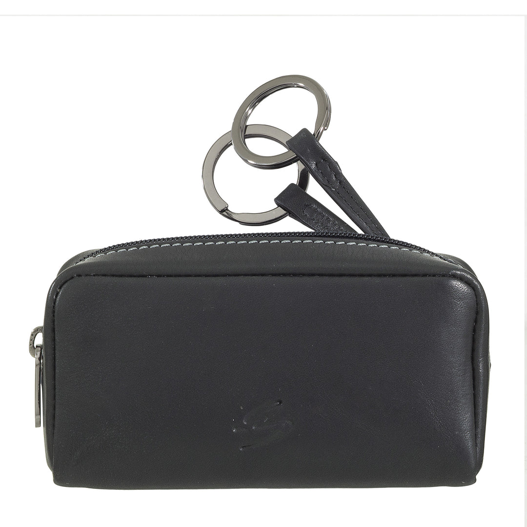 Étui à clés en cuir Nuvola Pelle avec fermeture éclair - Porte-clés avec 2 anneaux métalliques et poches zippées pour clés, pièces de monnaie et petits objets