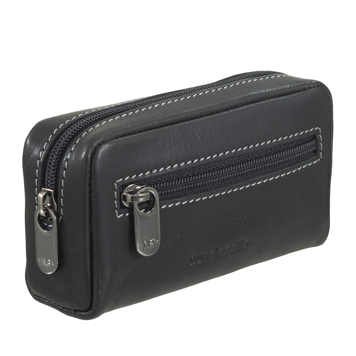 Étui à clés en cuir Nuvola Pelle avec fermeture éclair - Porte-clés avec 2 anneaux métalliques et poches zippées pour clés, pièces de monnaie et petits objets