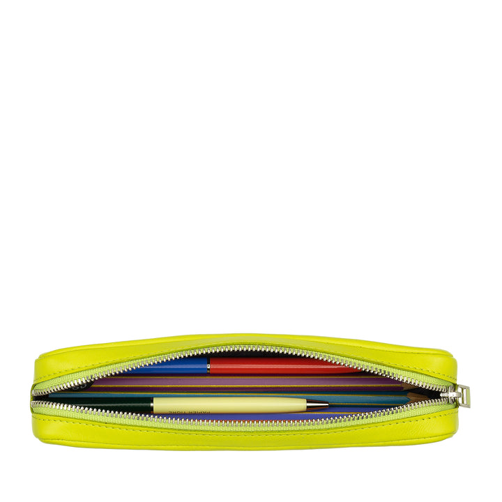 DUDU Astuccio in Vera Pelle con Cerniera Zip, Portapenne, Piccolo 18x3cm, Compatto e Colorato