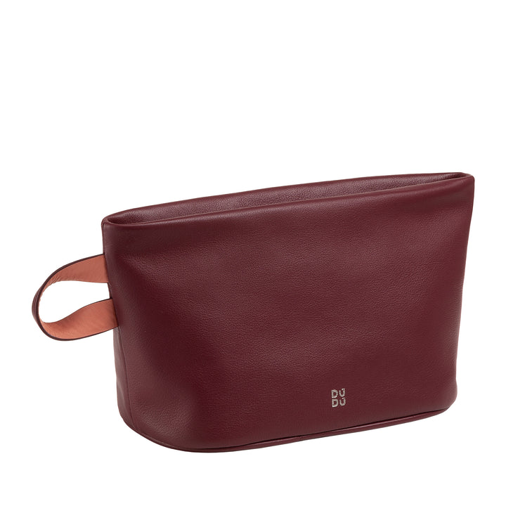 DUDU Beauty Case Donna Uomo in Pelle con Cerniera Zip, Borsa da Toilette Grande Colori Vivaci, Ideale per Viaggi, Palestra, Terme, Interno Idrorepellente