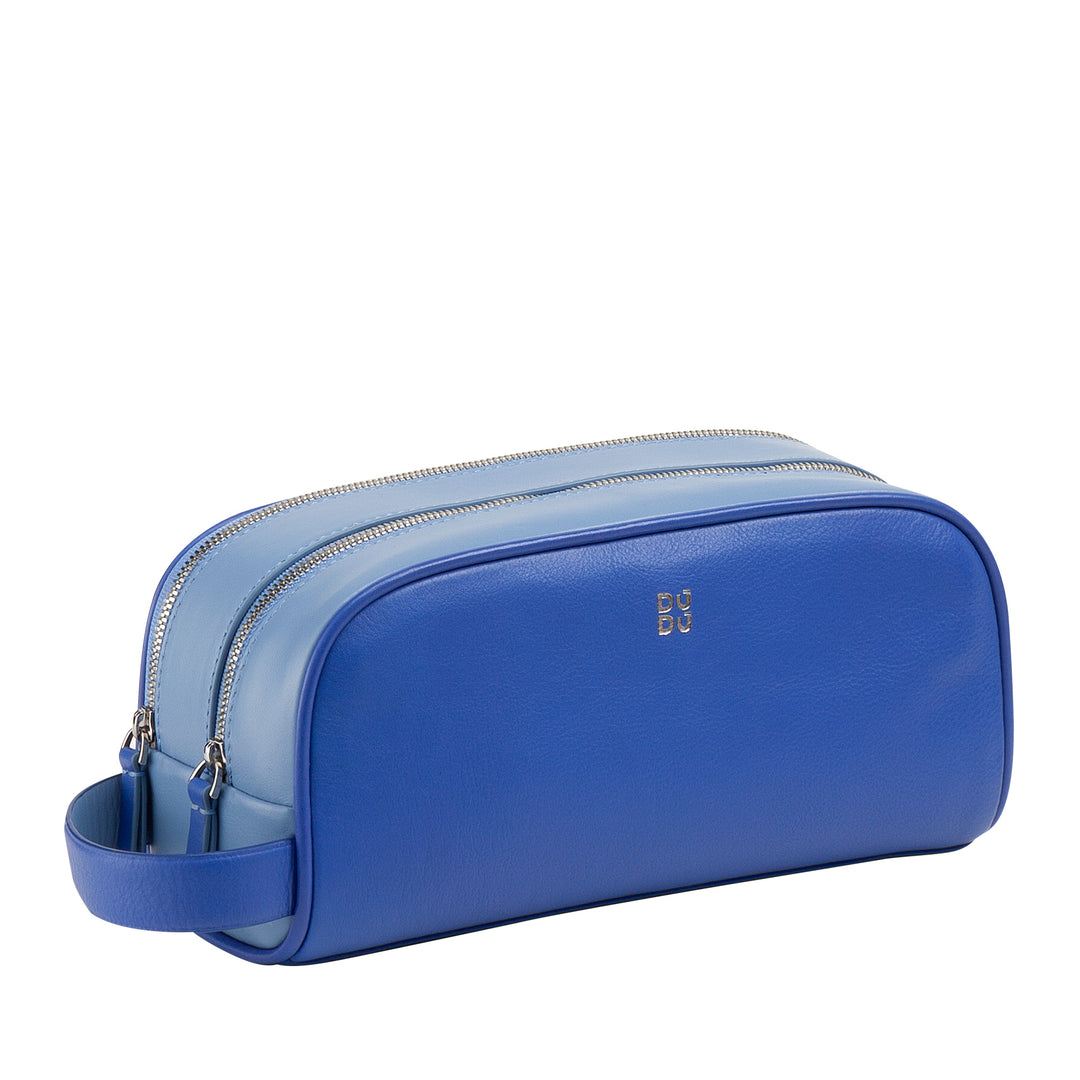 DUDU Beauty Case da Viaggio Uomo Donna in Pelle Morbida Resistente, Borsa da Toilette a Doppia Lampo, Interno Idrorepellente, Borsa a Mano con Maniglia