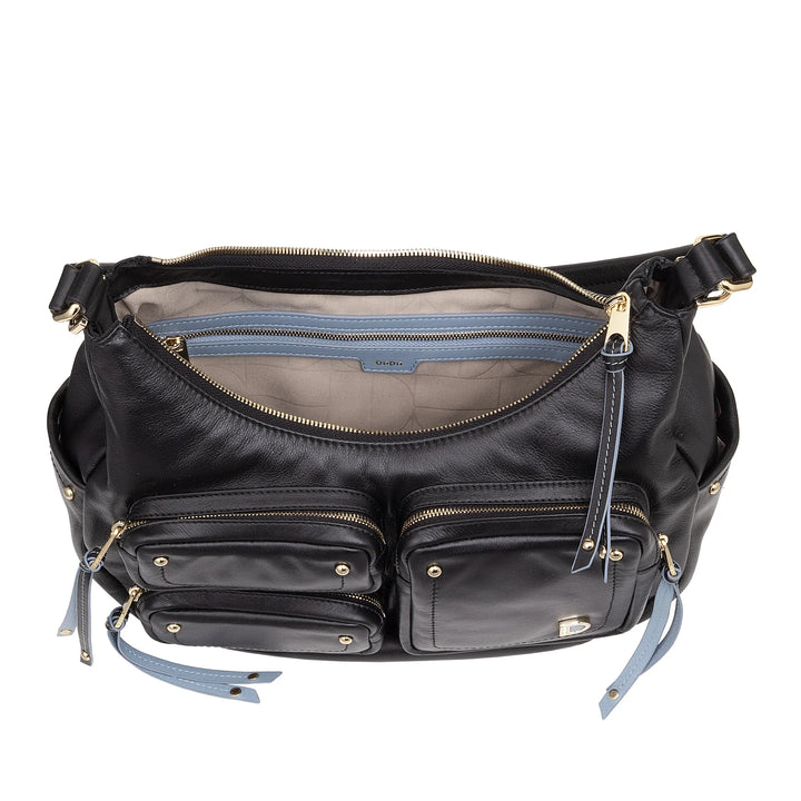 DUDU Damen-Umhängetasche aus Leder mit abnehmbarem Schultergurt, geräumig und elegant – Hobo-Tasche mit mehreren Taschen, Bananentasche mit Reißverschluss