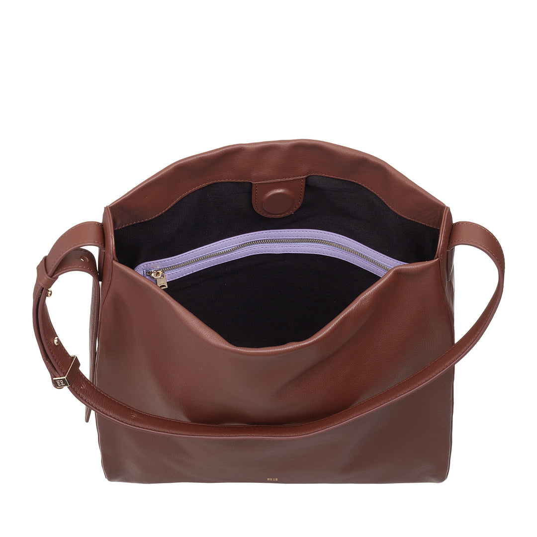 DUDU Borsa Donna a Spalla Trapezoidale in Vera Pelle, Borsa a Trapezio con Tracolla Regolabile – Elegante, Spaziosa per Tempo Libero, Lavoro, Sera