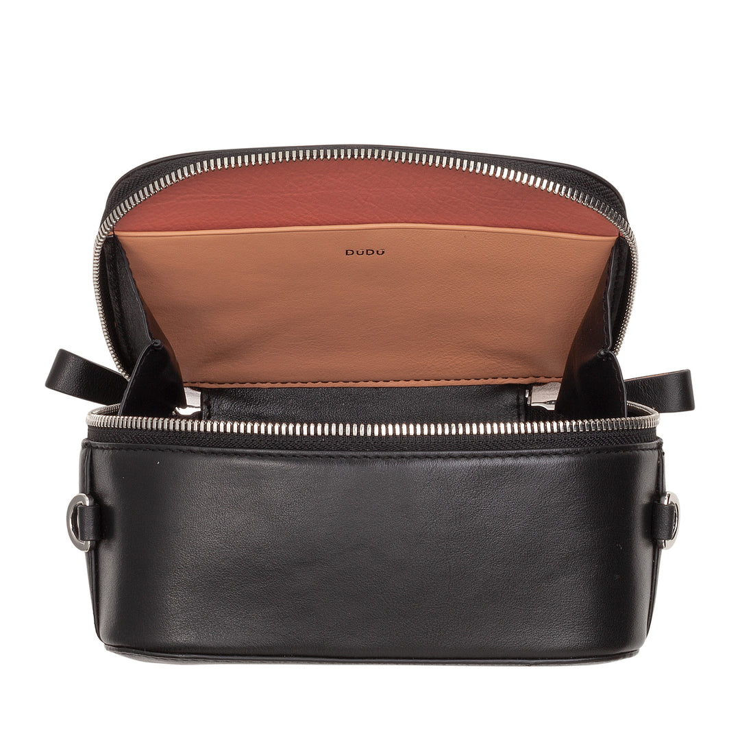 DUDU BRAKE BROW BAG SMALL IN LEATHER, BAG room with double shoulder strap, zipper closure, elegant compact design bag