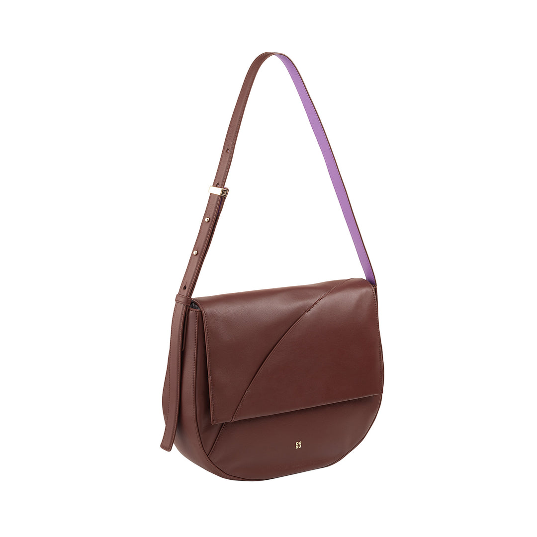 DUDU Women's Bag Big in real leather with flap in front, adjustable shoulder bag and flap closure with magnetic buttons - elegant and practical for every occasion