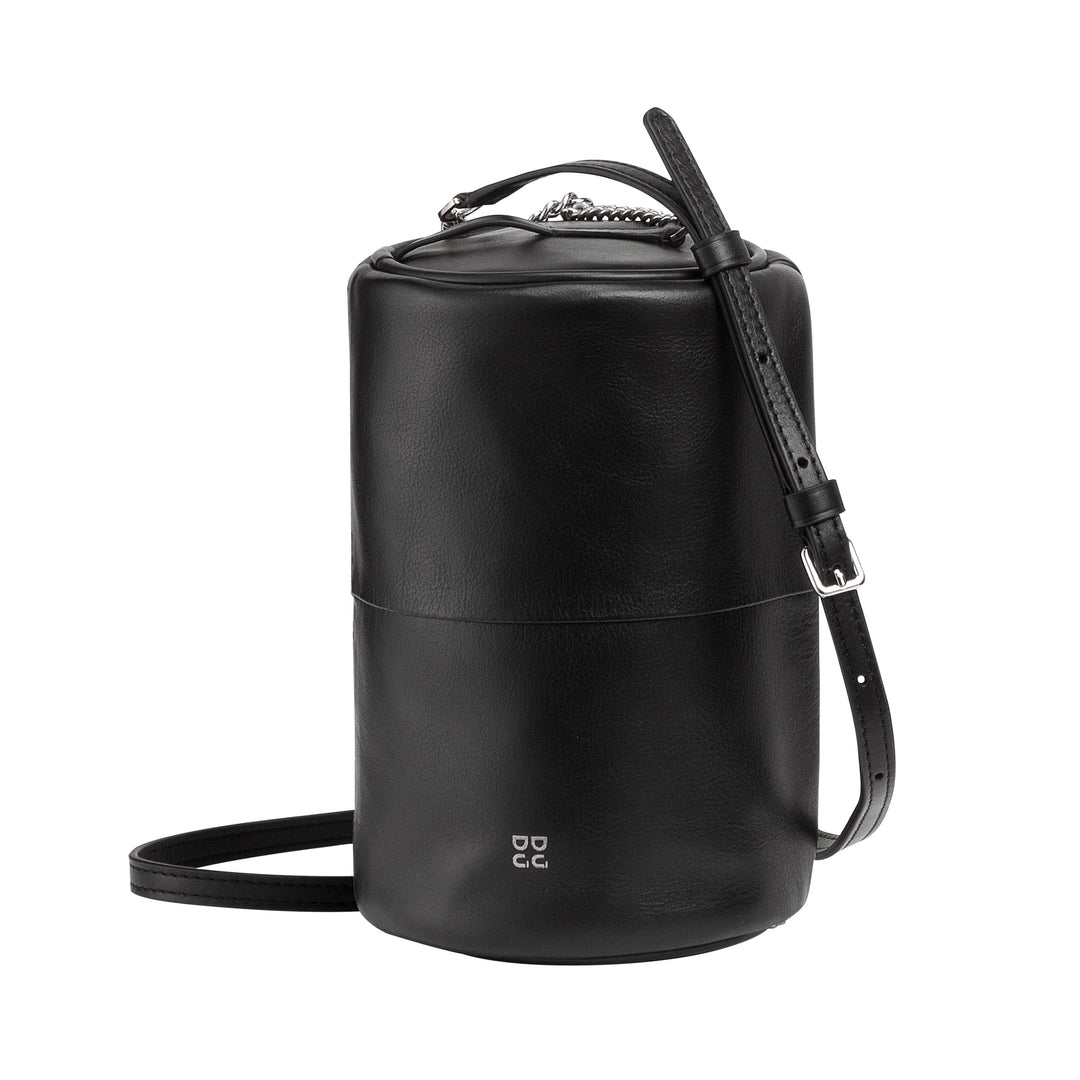 Sac en cuir pour femmes Dudu, Sac à bandoulière avec chaîne et cuir, petit sac de cylindre de mode élégant avec fermeture éclair