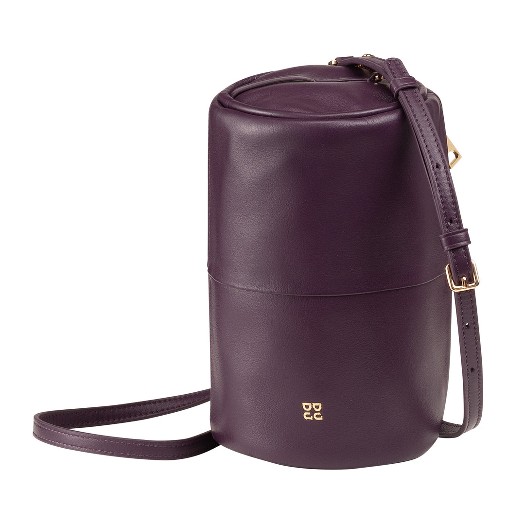 Sac en cuir pour femmes Dudu, Sac à bandoulière avec chaîne et cuir, petit sac de cylindre de mode élégant avec fermeture éclair