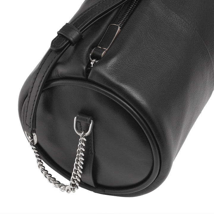 Sac en cuir pour femmes Dudu, Sac à bandoulière avec chaîne et cuir, petit sac de cylindre de mode élégant avec fermeture éclair