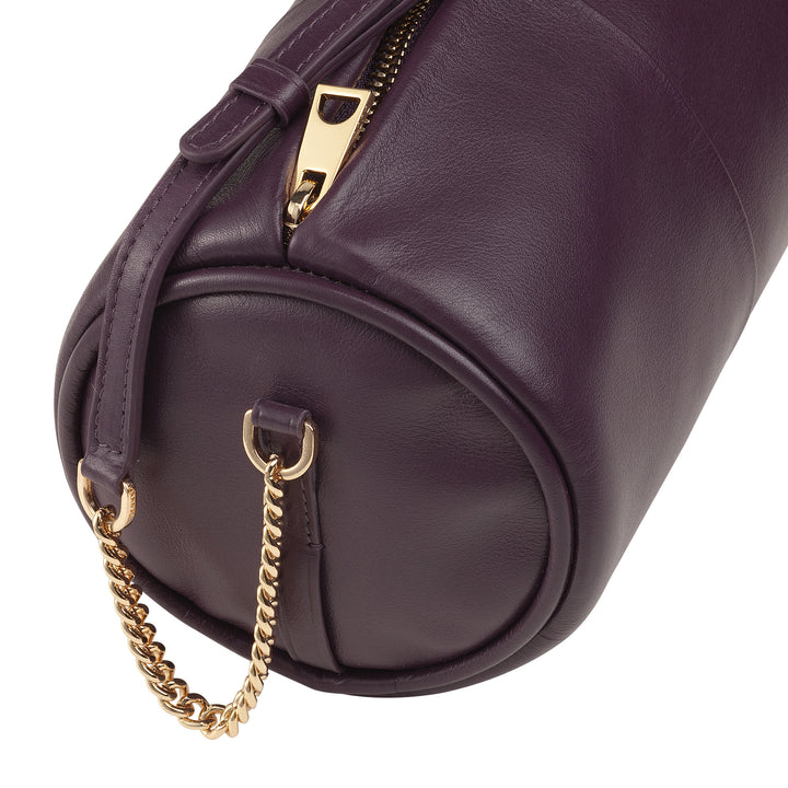 Sac en cuir pour femmes Dudu, Sac à bandoulière avec chaîne et cuir, petit sac de cylindre de mode élégant avec fermeture éclair