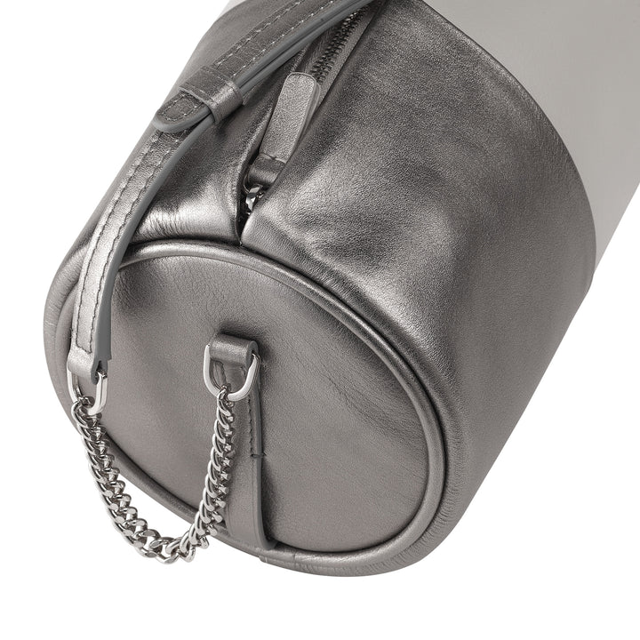 Sac en cuir pour femmes Dudu, Sac à bandoulière avec chaîne et cuir, petit sac de cylindre de mode élégant avec fermeture éclair