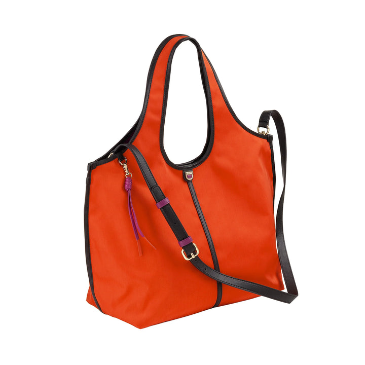 DUDU Borsa Donna a Mano a Tracolla Grande in Nylon e Pelle – Shopper Leggera con Tracolla Regolabile e Chiusura Magnetica