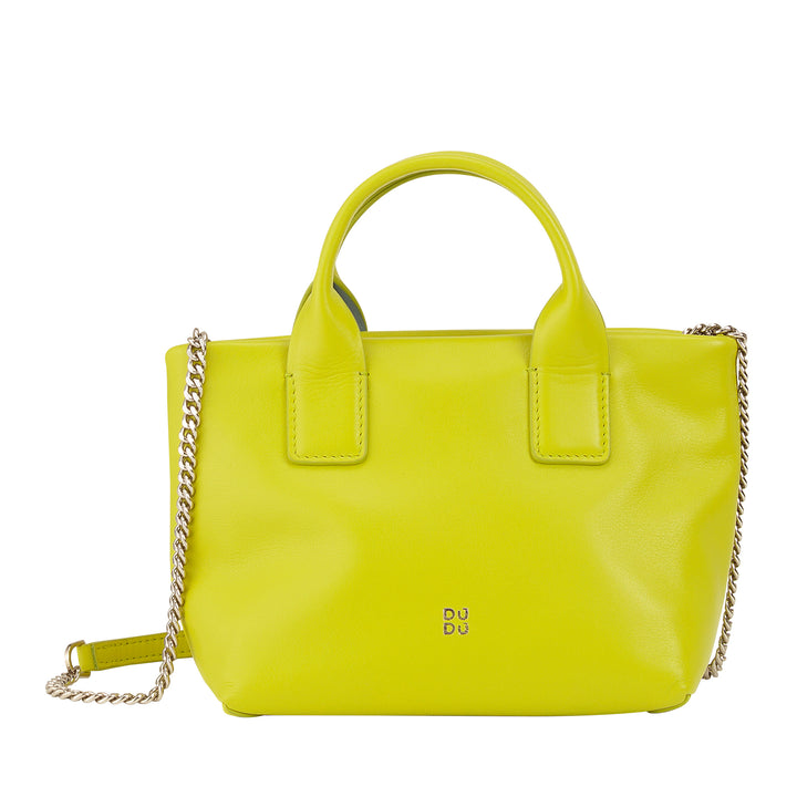 DUDU Petit Sac à Bandoulière pour Femme en Cuir Véritable, Mini Sac de Soirée Élégant, 22 x 13 cm, Double Poignées, Bandoulière en Chaîne, Fermeture Éclair