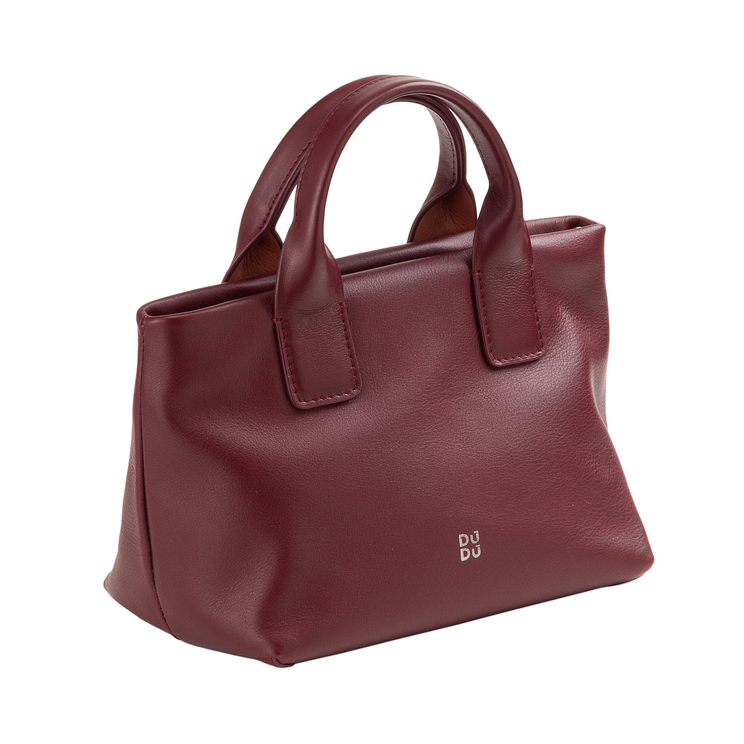 DUDU Sac à bandoulière pour femme en cuir véritable, Sac élégant Mini Sac de soirée, 22 x 13 cm, Double poignées, Sac à bandoulière chaîne, Fermeture zippée