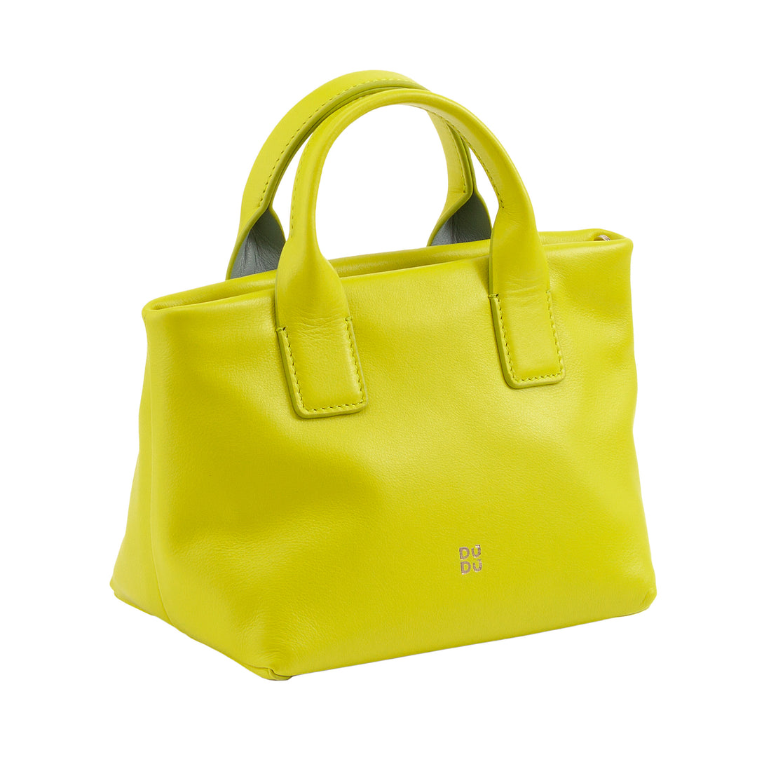 DUDU Petit Sac à Bandoulière pour Femme en Cuir Véritable, Mini Sac de Soirée Élégant, 22 x 13 cm, Double Poignées, Bandoulière en Chaîne, Fermeture Éclair