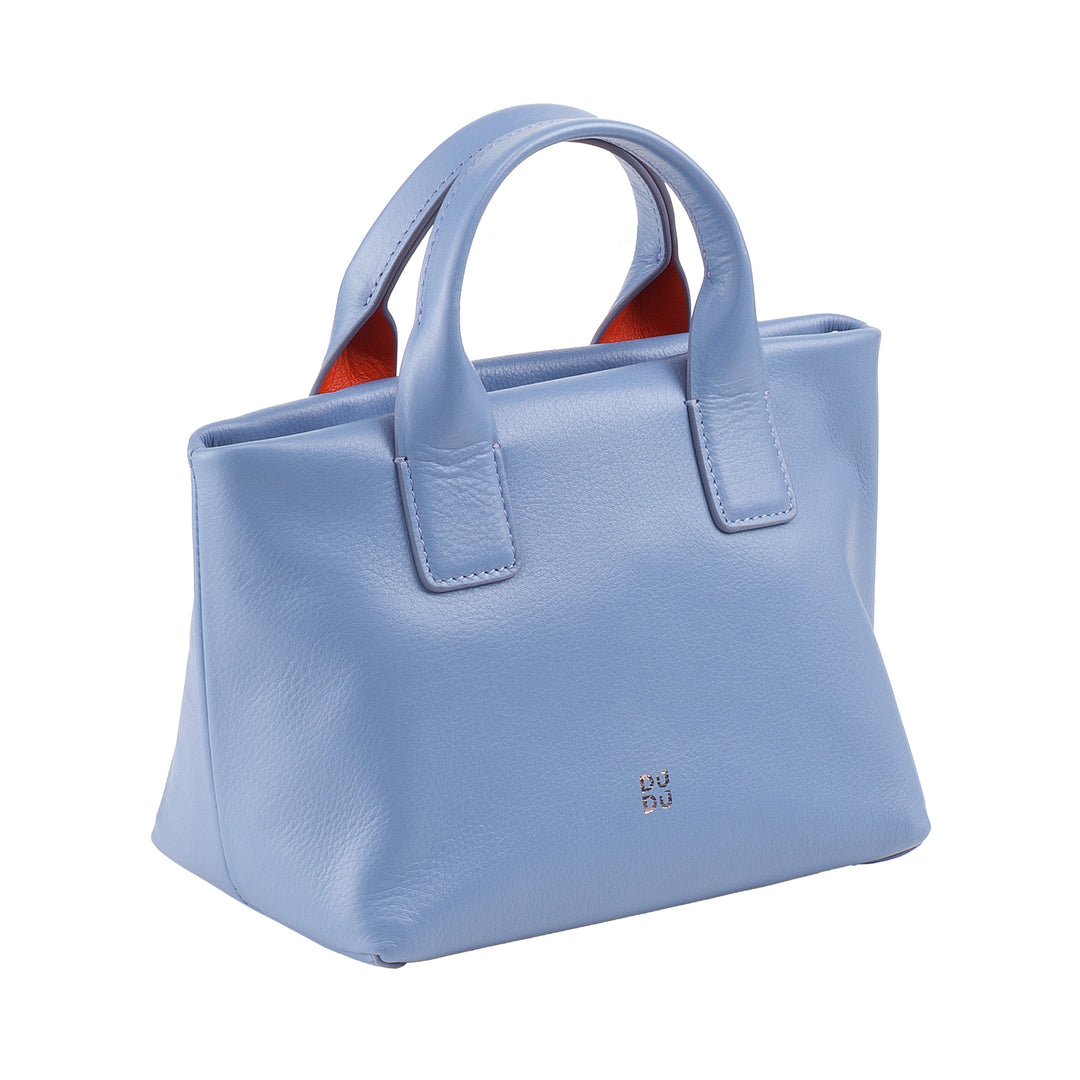 DUDU Kleine Damen-Umhängetasche aus echtem Leder, elegante Mini-Abendtasche, 22 x 13 cm, doppelte Griffe, Kettenschultergurt, Reißverschluss