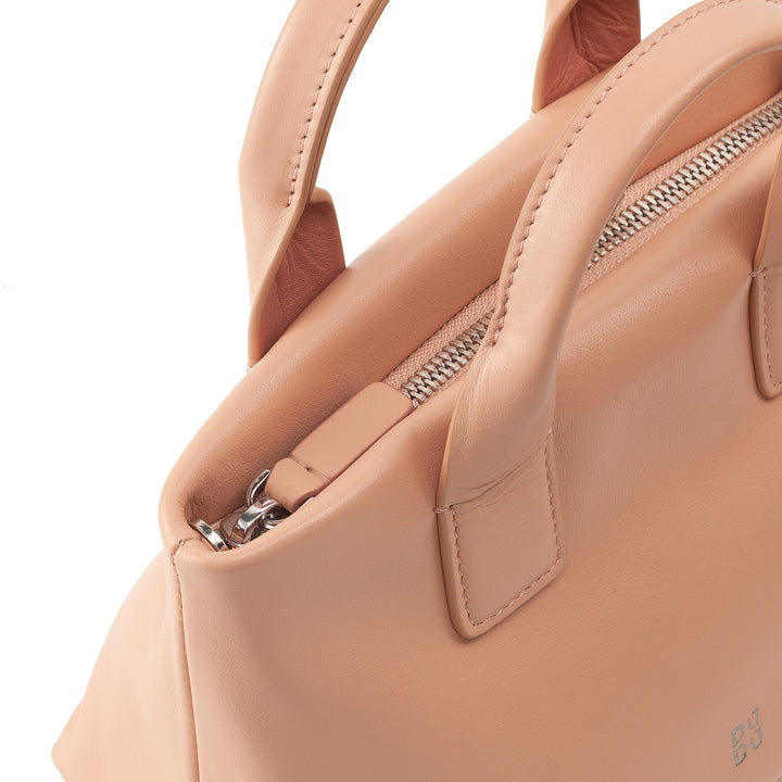 DUDU Kleine Damen-Umhängetasche aus echtem Leder, elegante Mini-Abendtasche, 22 x 13 cm, doppelte Griffe, Kettenschultergurt, Reißverschluss