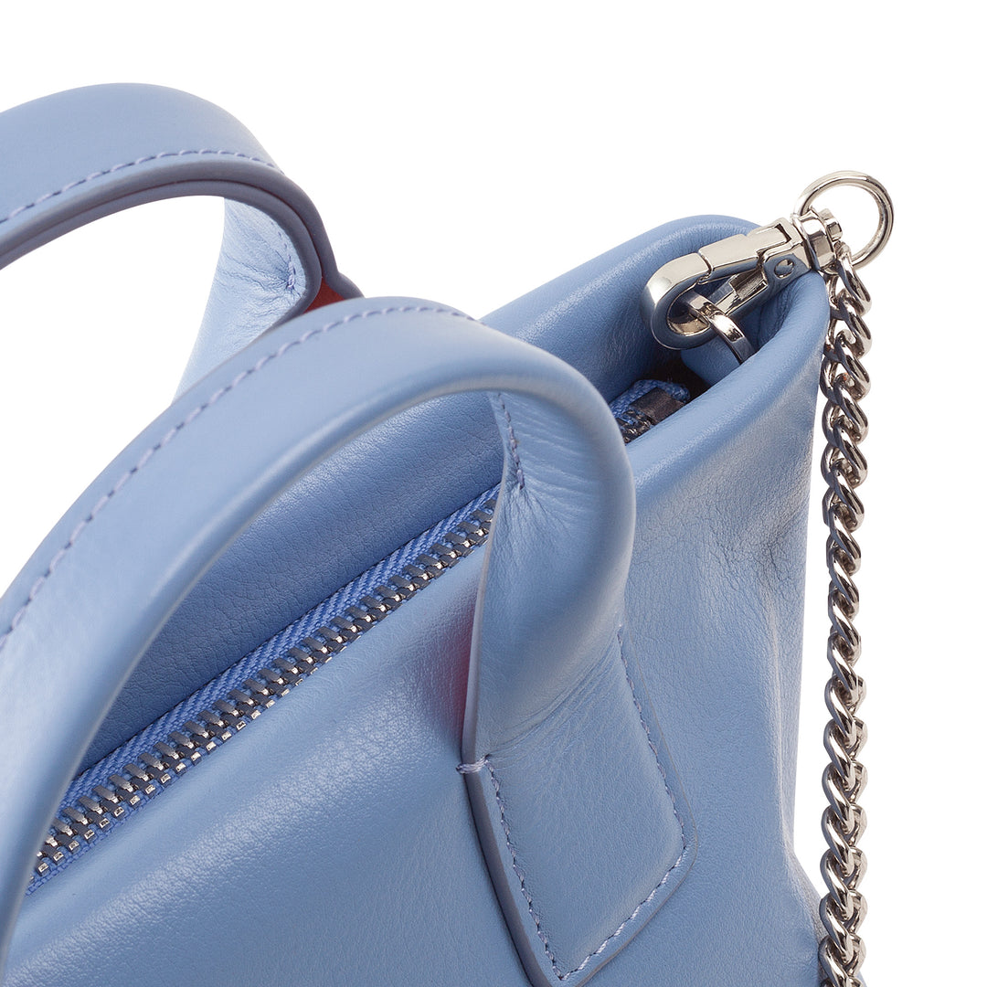 DUDU Kleine Damen-Umhängetasche aus echtem Leder, elegante Mini-Abendtasche, 22 x 13 cm, doppelte Griffe, Kettenschultergurt, Reißverschluss