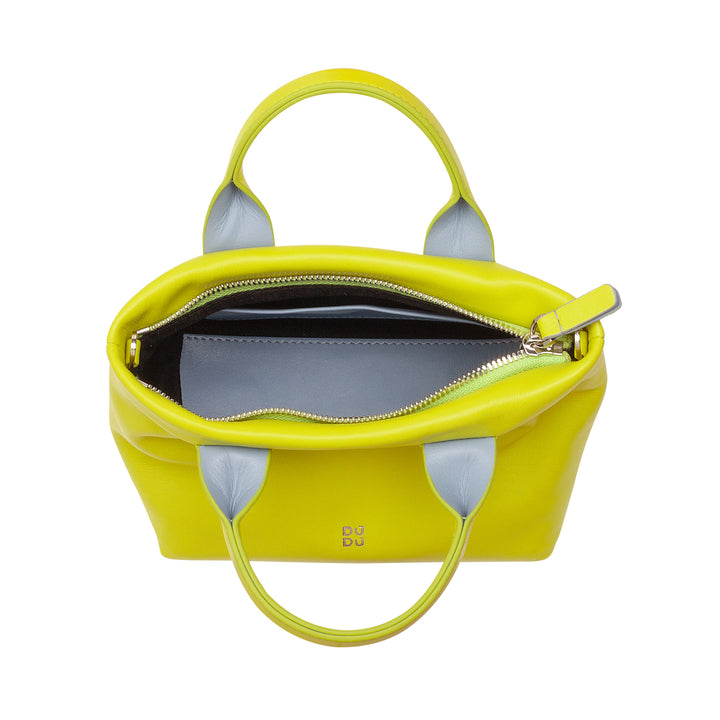 DUDU Petit Sac à Bandoulière pour Femme en Cuir Véritable, Mini Sac de Soirée Élégant, 22 x 13 cm, Double Poignées, Bandoulière en Chaîne, Fermeture Éclair