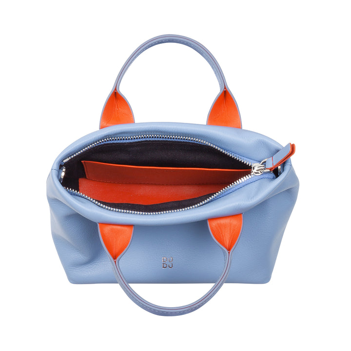 DUDU Kleine Damen-Umhängetasche aus echtem Leder, elegante Mini-Abendtasche, 22 x 13 cm, doppelte Griffe, Kettenschultergurt, Reißverschluss