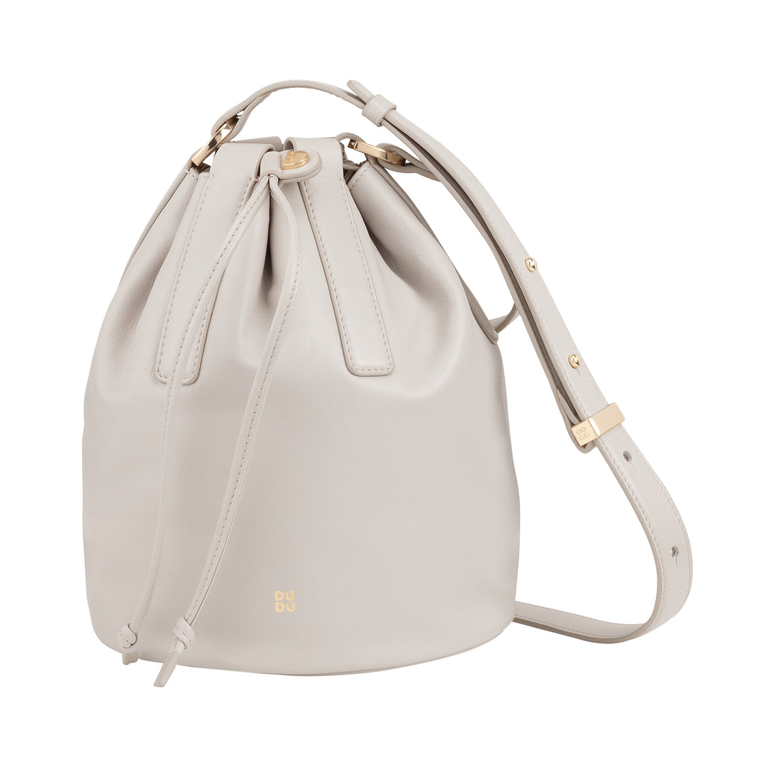 DUDU Bag with large leather women's bucket with adjustable shoulder strap and coulisse closure - Elegant, spacious and practical bag for everyday use and special occasions