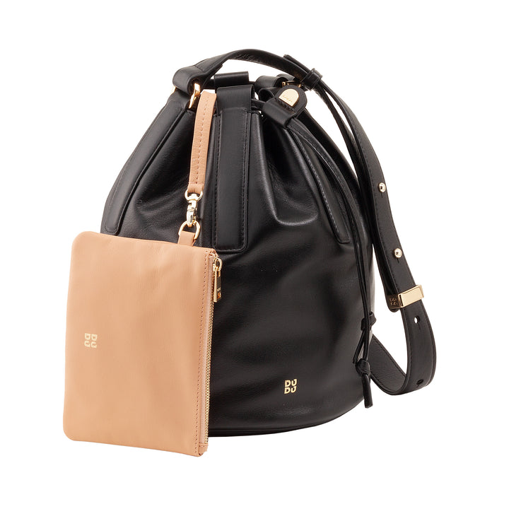 DUDU Bag with large leather women's bucket with adjustable shoulder strap and coulisse closure - Elegant, spacious and practical bag for everyday use and special occasions