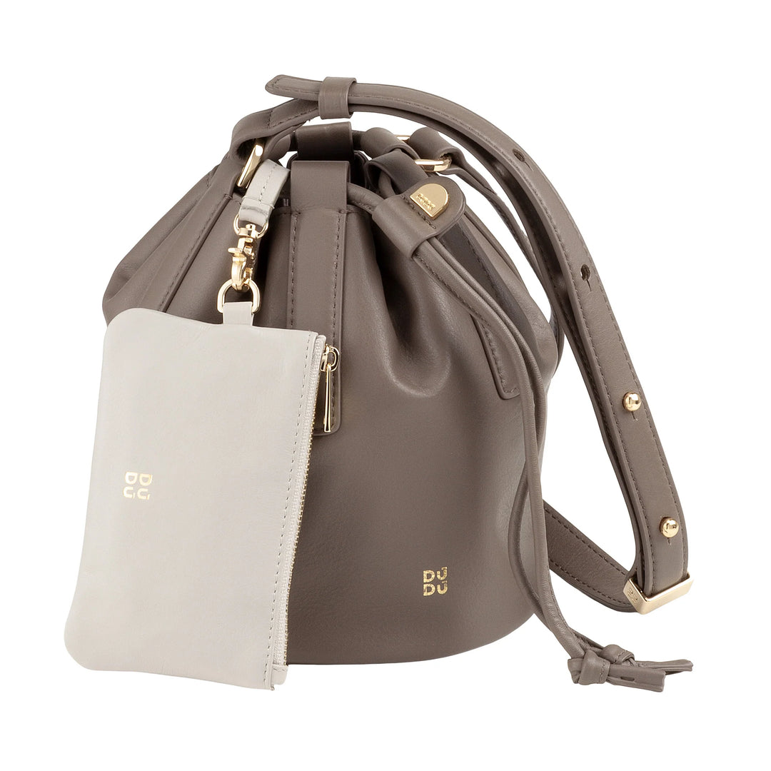 DUDU Piccola Borsa a Secchiello da Donna in Vera Pelle con Tracolla Regolabile e Chiusura a Coulisse – Borsa a Tracolla Elegante e Compatta con Cordoncino, Perfetta per l&