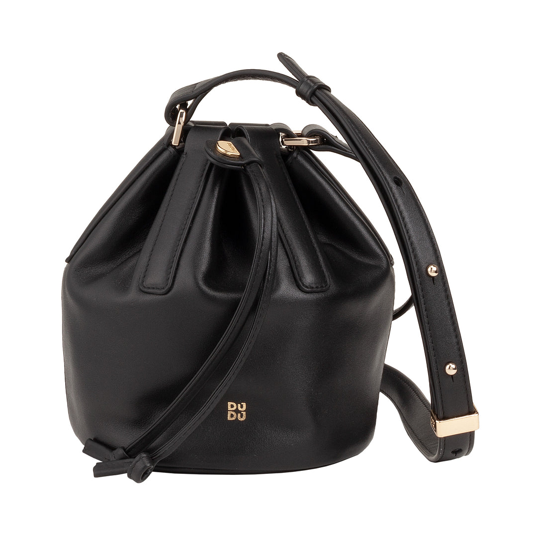 Dudu Small Women's Godet en cuir réel avec bandoulière réglable et fermeture de cousse - Sac à bandoulière élégant et compact avec cordon, parfait pour une utilisation quotidienne