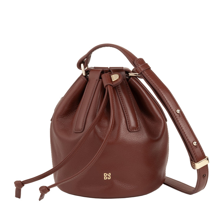 Dudu Small Women's Godet en cuir réel avec bandoulière réglable et fermeture de cousse - Sac à bandoulière élégant et compact avec cordon, parfait pour une utilisation quotidienne