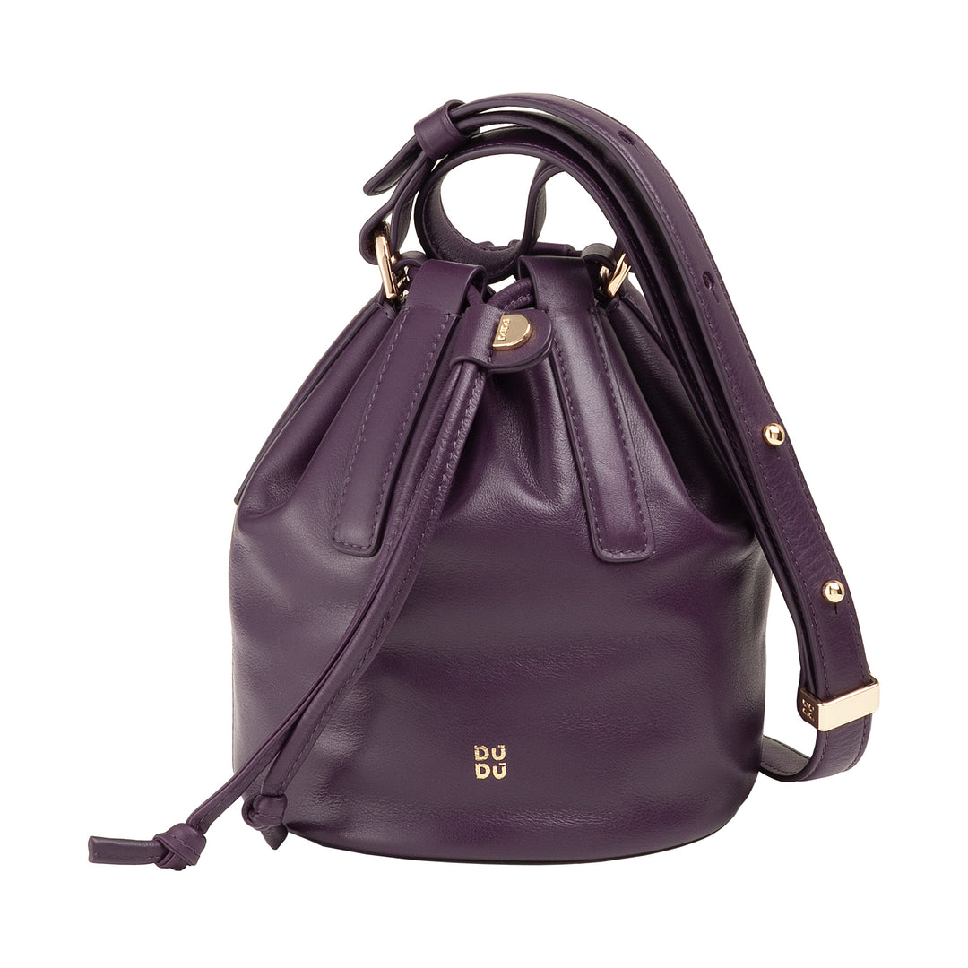 DUDU Kleine Damen-Beuteltasche aus echtem Leder mit verstellbarem Schultergurt und Kordelzugverschluss – elegante und kompakte Umhängetasche mit Kordelzug, perfekt für den täglichen Gebrauch
