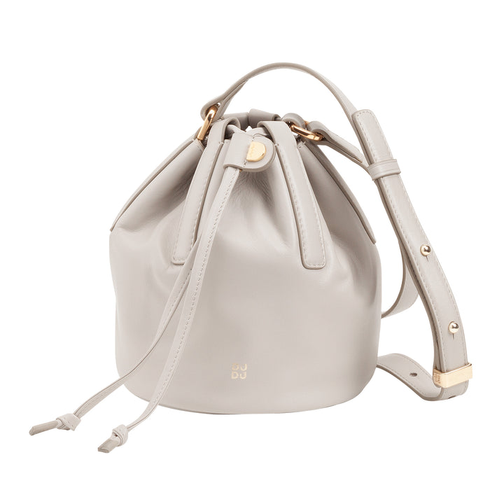 Dudu Small Women's Godet en cuir réel avec bandoulière réglable et fermeture de cousse - Sac à bandoulière élégant et compact avec cordon, parfait pour une utilisation quotidienne