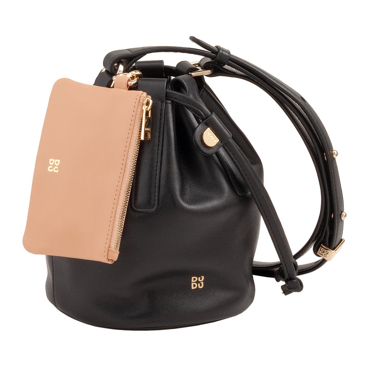 Dudu Small Women's Godet en cuir réel avec bandoulière réglable et fermeture de cousse - Sac à bandoulière élégant et compact avec cordon, parfait pour une utilisation quotidienne