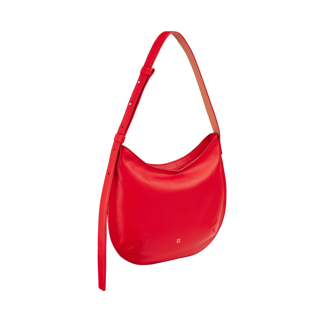 Sac à bandoulière doux pour femme moyenne en cuir véritable, Sac Hobo avec bandoulière réglable, Sac à bandoulière avec fermeture éclair