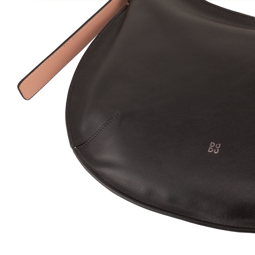 DUDU Borsa a Spalla Morbida Donna Media in Vera Pelle, Borsa Hobo con Spallina Regolabile, Borsetta a Tracolla con Cerniera Zip