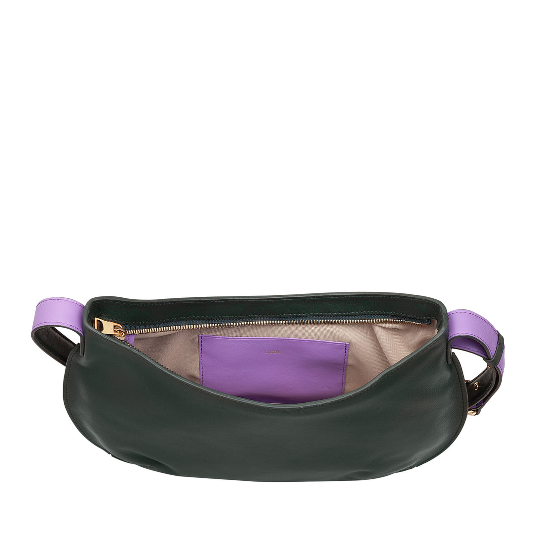 DUDU Borsa a Spalla Morbida Donna Media in Vera Pelle, Borsa Hobo con Spallina Regolabile, Borsetta a Tracolla con Cerniera Zip