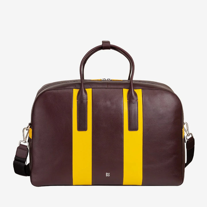 DUDU Leather Travel Shoulder Bag, Weekend Gym Bag for Men Women 32L Large, 49cm Weekender Travel Bag