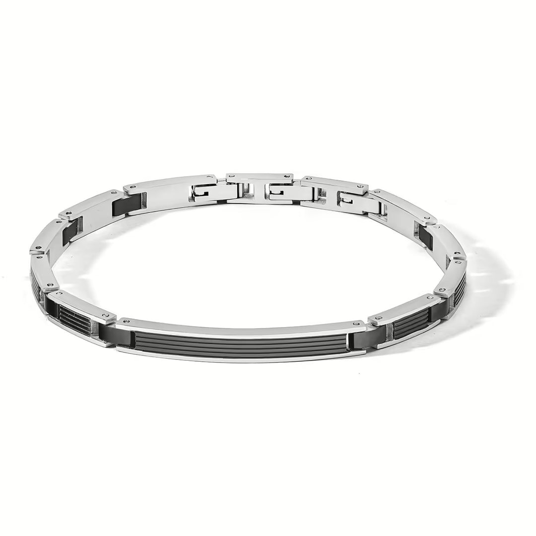 Bracelet cote texture en acier finitions pvd noir ubr 1169