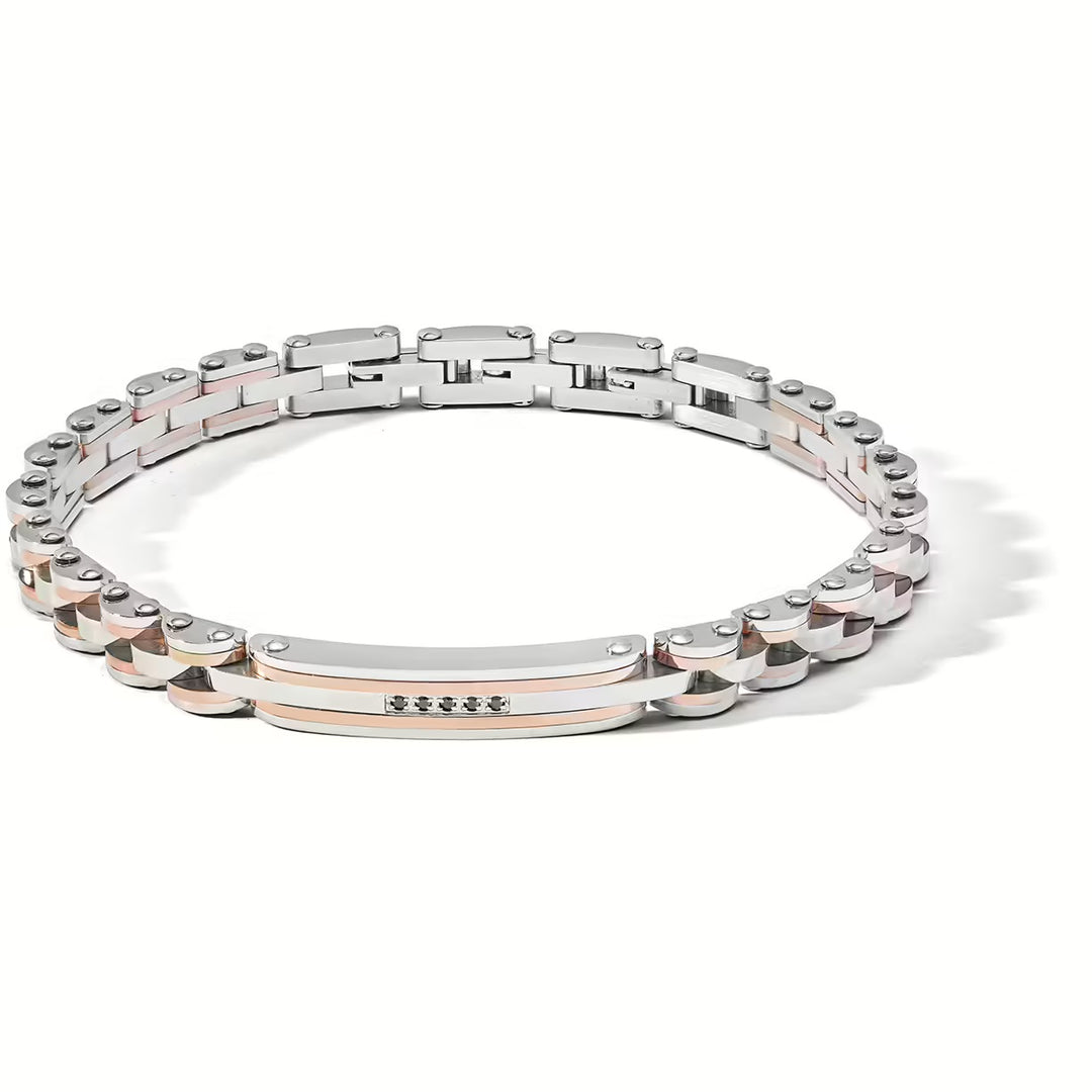 Bracelet zip cote finitions en acier PVD Gold Zirconi UBR 1173