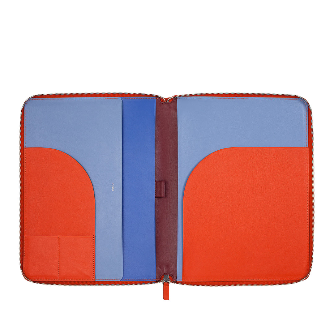 DUDU Cartella Portadocumenti A4 in Pelle Portablocco da Ufficio Cartellina Porta Tablet iPad Multicolore con Zip