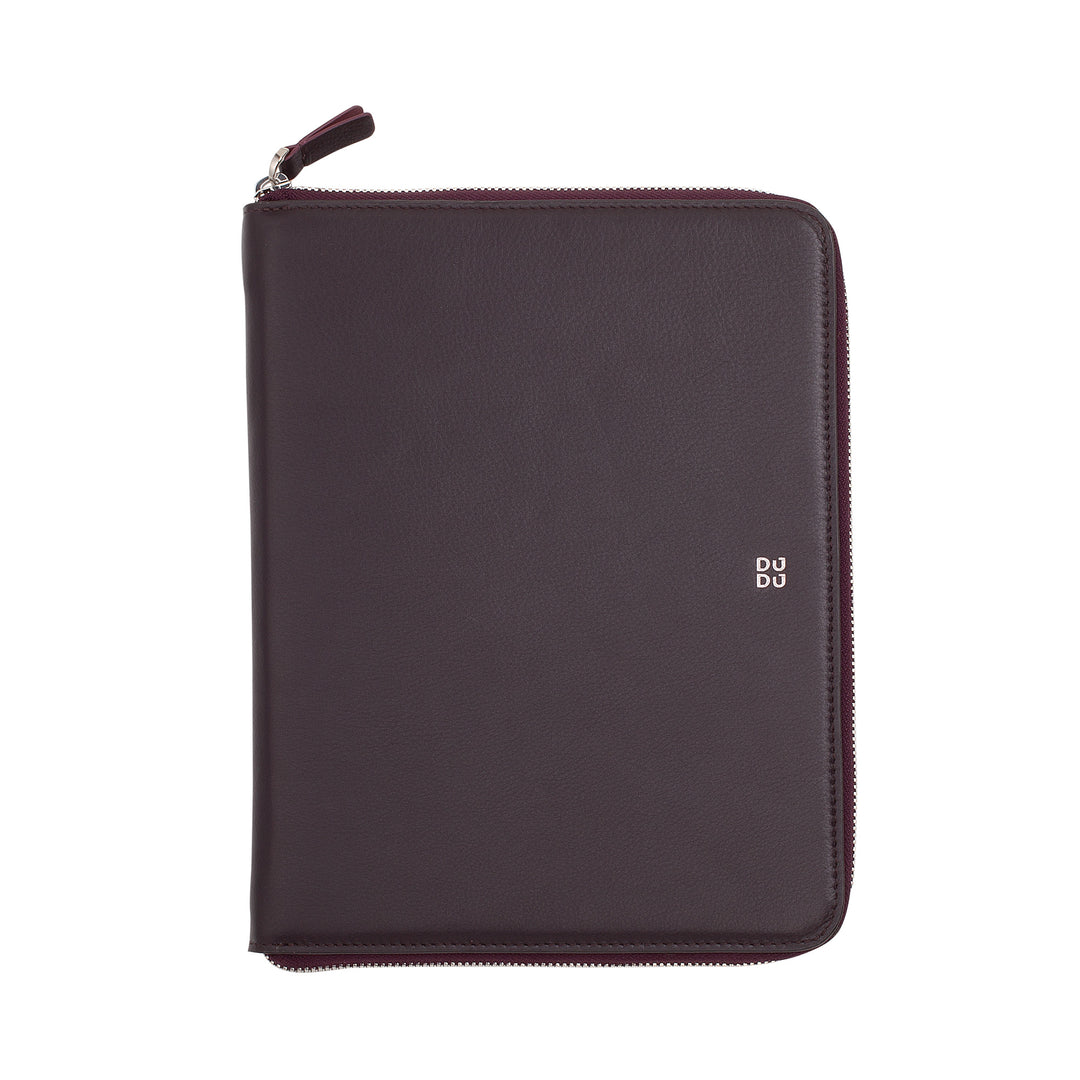 DUDU Cartella Portadocumenti A5 in Vera Pelle da Uomo Donna, Porta Tablet iPad Mini, Portablocchi, Organizer per Blocco Note Quaderno A5