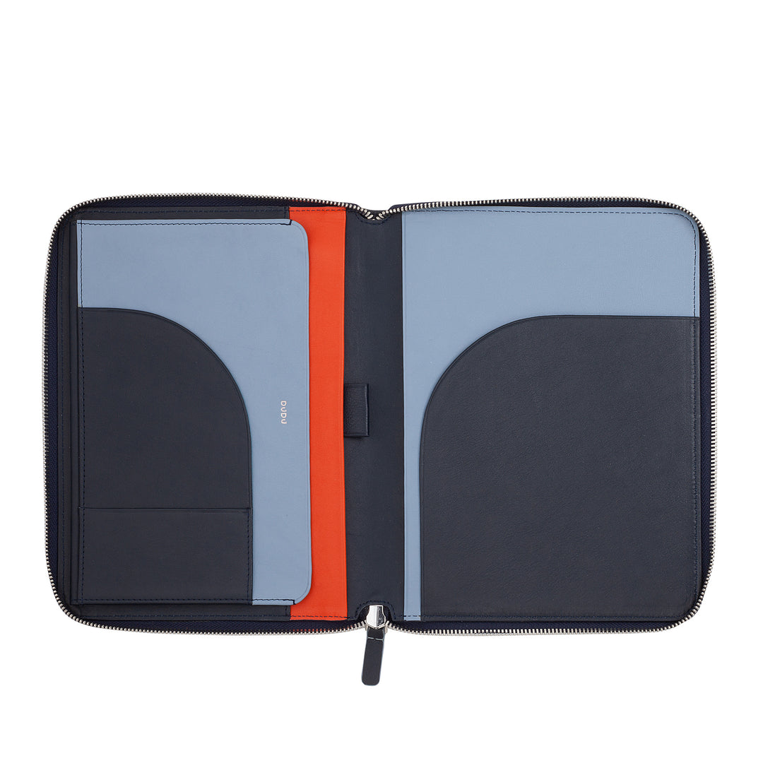 DUDU Cartella Portadocumenti A5 in Vera Pelle da Uomo Donna, Porta Tablet iPad Mini, Portablocchi, Organizer per Blocco Note Quaderno A5