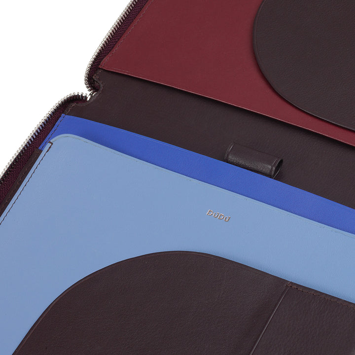 DUDU Cartella Portadocumenti A5 in Vera Pelle da Uomo Donna, Porta Tablet iPad Mini, Portablocchi, Organizer per Blocco Note Quaderno A5