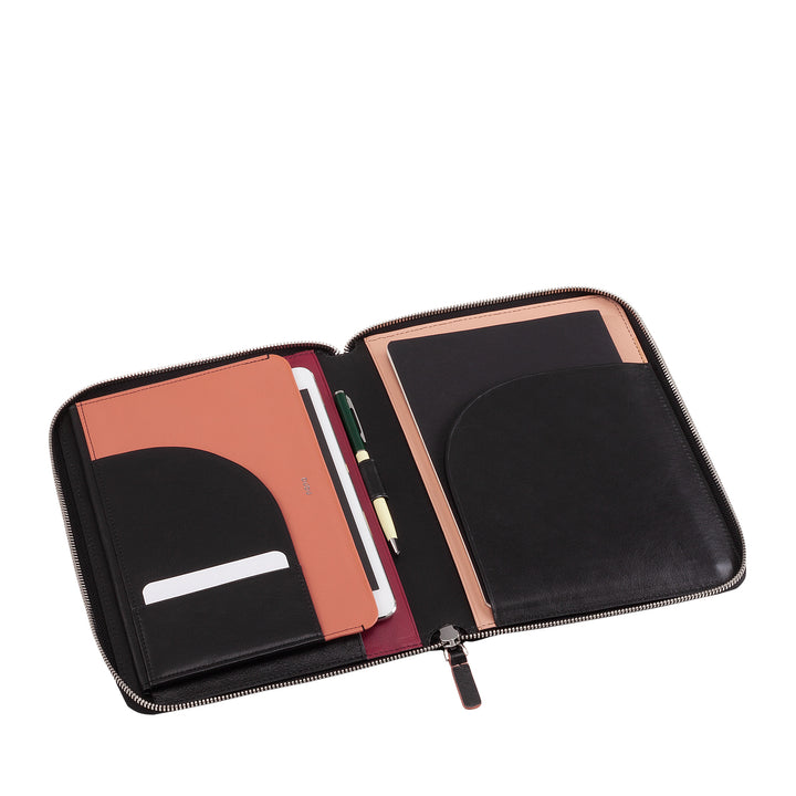 DUDU A5-Dokumentenmappe aus echtem Leder für Damen und Herren, iPad Mini-Tablet-Halter, Klemmbrett, Organizer für A5-Notizbücher