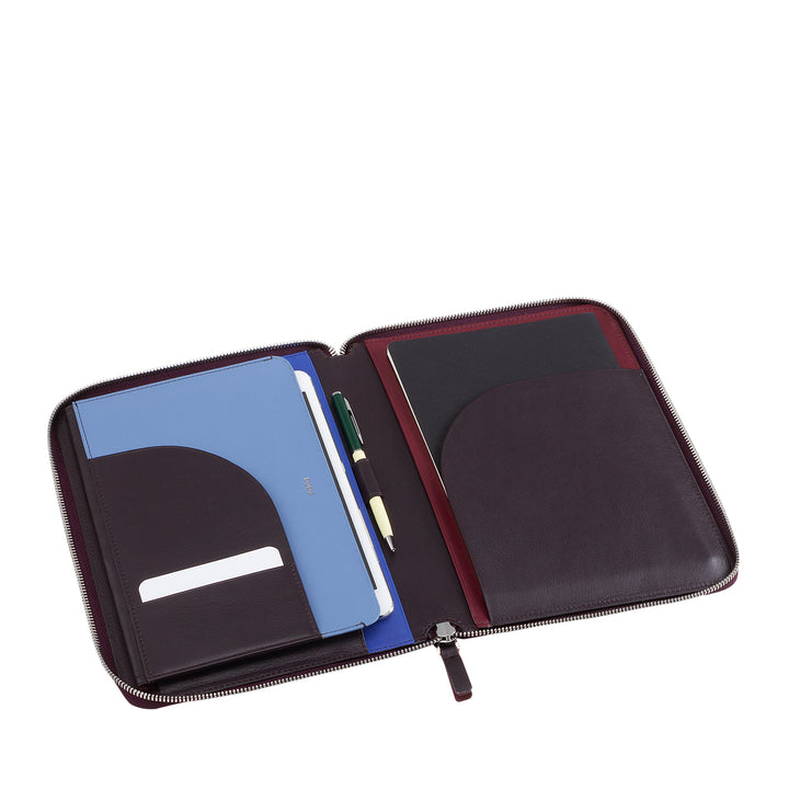 DUDU Cartella Portadocumenti A5 in Vera Pelle da Uomo Donna, Porta Tablet iPad Mini, Portablocchi, Organizer per Blocco Note Quaderno A5