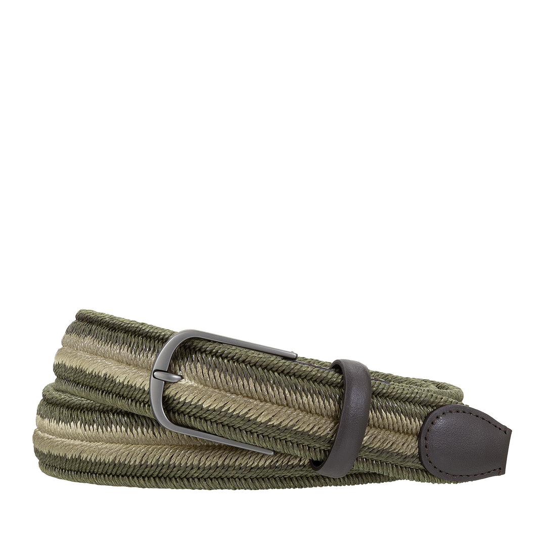 DUDU elastic belt intertwined Made in Italy of men's linen, 35 mm, with real leather details